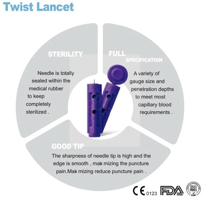 Disposable Sterile safety Twist Blood Lancet with Cheap Price 21g-30g