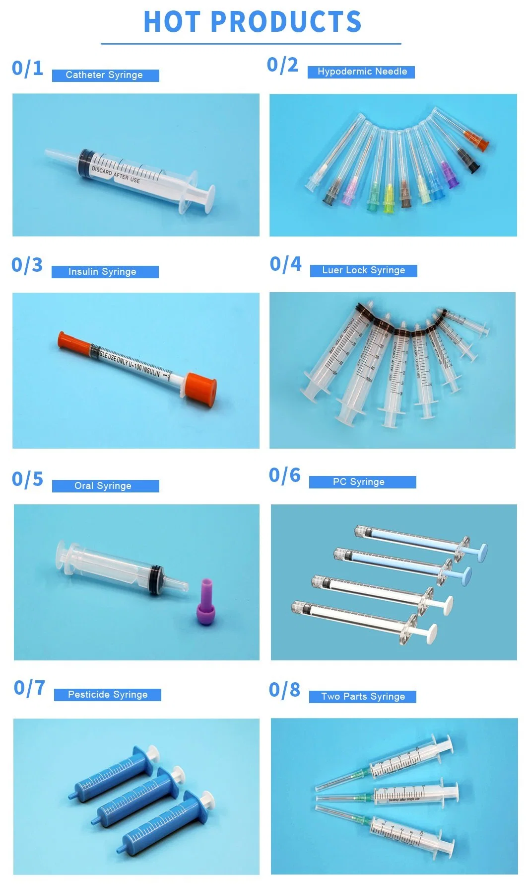 Steroid Irrigation Disposable Insulin Medical Injection Plastic Syringe with Hypodermic Needles